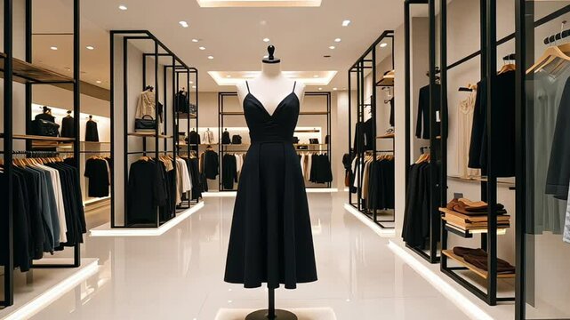 Women&rsquo;s clothing and accessories in a luxury fashion store interior