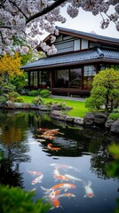 A traditional Japanese garden during Hanami season