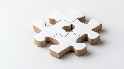 Four white puzzle pieces joined, teamwork concept