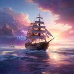 Fototapeta premium Celestial Oasis: Floating Desert Islands with AI-Waterfalls Under a Galaxy Sky