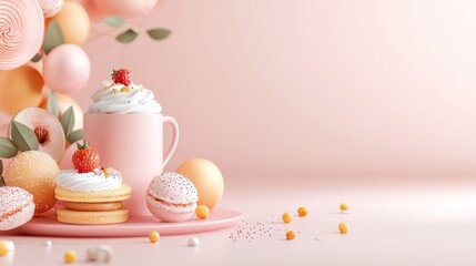 Soft 3D artistic food presentation in pastel colors