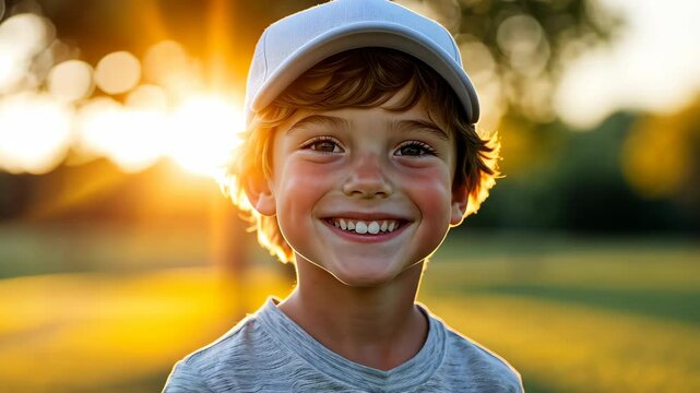 A cheerful young boy enjoys his golf lesson, radiating joy in the sun, perfect for showcasing youth in sports.