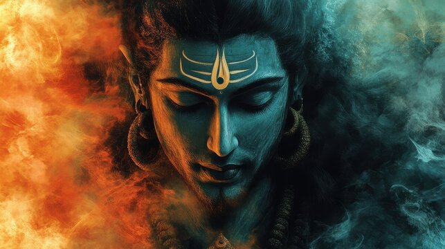 Maha Shivratri festival celebration hindu lord god shiva in Magical lights background