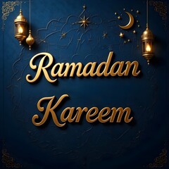 Luxurious Golden Arabic-Inspired Ramadan Kareem Typography on a Royal Blue Velvet Background with Islamic Geometric Patterns