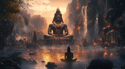 Maha Shivratri festival celebration hindu lord god shiva in Magical lights background