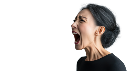 Angry businesswoman screaming with transparent background
