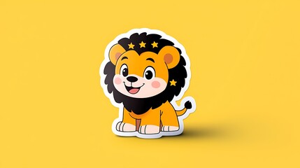 Cute Pixel Art Lion Sticker On Yellow Background