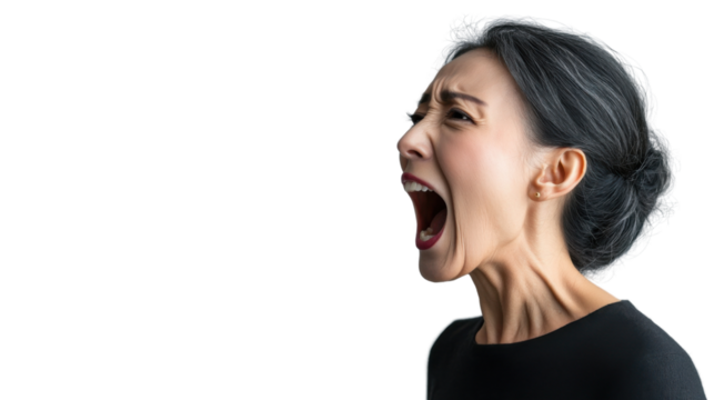 Angry businesswoman screaming with transparent background