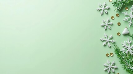 Obraz premium Christmas Decorations On A Light Green Background