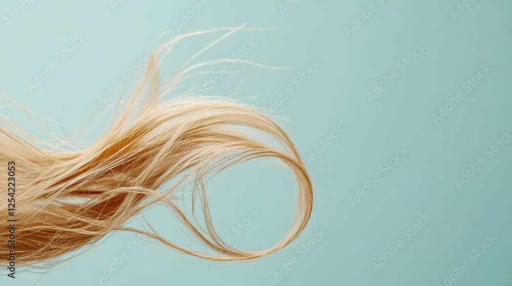Poster close up of a broken strand of hair revealing delicate texture and color on a soft background. gener