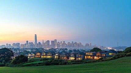 Fototapeta premium Panoramic City View at Sunset