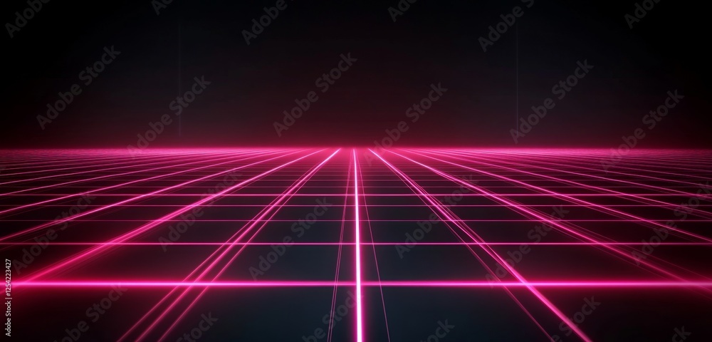 Poster Pink grid lines receding to dark background