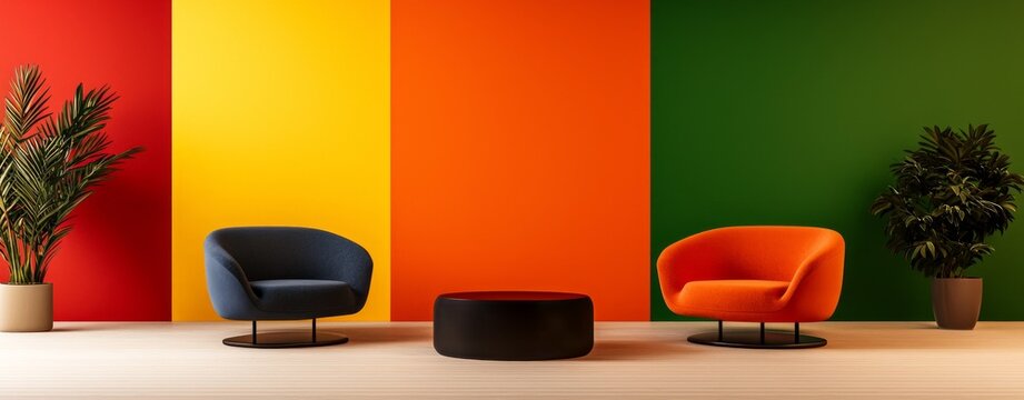 A playful design of lively color blocks showing fluidity