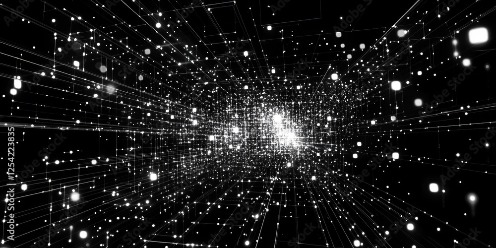 Poster digital tunnel, data stream, network, glowing particles, abstract background, tech concept