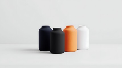 Four Colorful Ribbed Vases On White Background