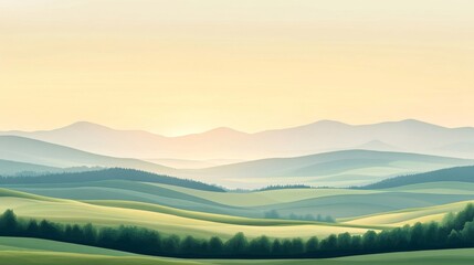 Obraz premium Pastel Sunrise Over Rolling Hills And Mountains
