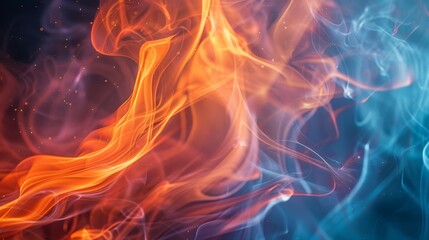 Fototapeta premium A captivating blend of vibrant orange flames and ethereal blue smoke creates a striking abstract background