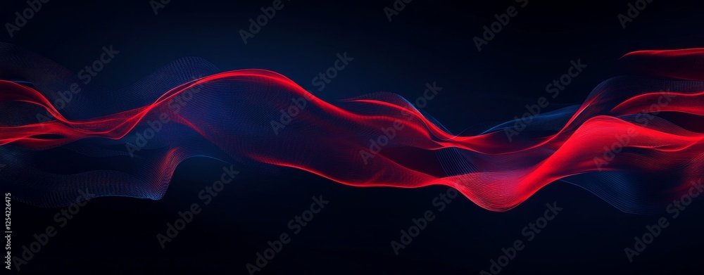 Poster red blue abstract wave flow dark background design