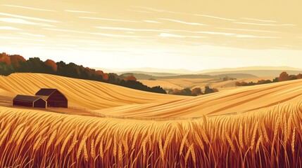 Obraz premium Pixel Art Golden Wheat Field Landscape Sunset