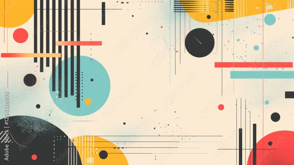 Poster a vibrant and colorful abstract design featuring intricate circles and dynamic lines in a playful co
