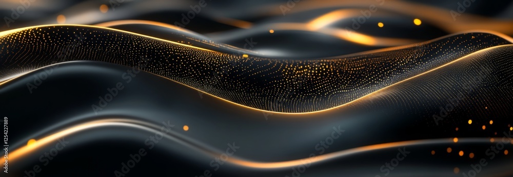 Aufkleber dark gold waves flow, digital particles background, abstract design, website header