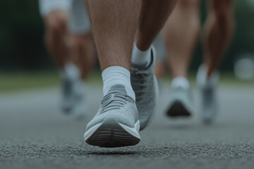 A man is running with his feet on the ground