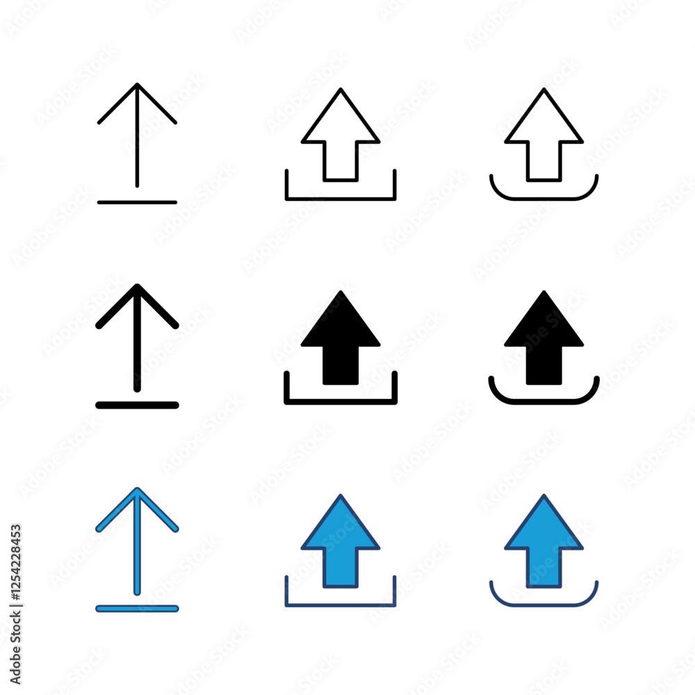 Poster upload icon set. load data symbol