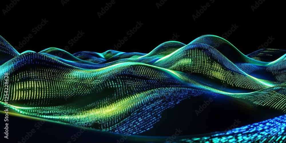 Poster abstract digital waves flow dark background, tech design