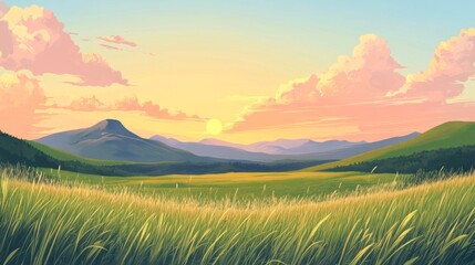 Obraz premium Pixel Art Landscape Sunset Over Valley