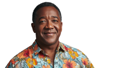 Portrait of smiling senior man wearing hawaiian shirt on transparent background