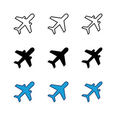 Plane icon set. Airplane icon vector. Flight transport symbol. Travel illustration. Holiday symbol