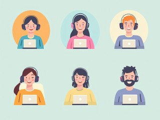 Customer Service Illustration Set Featuring Online Help Desk and Call Center Operators