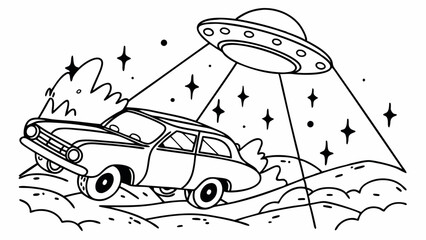 Retro Car Abducted by UFO in Spacey Scene