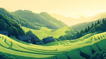 Fototapeta premium Pixel Art Rice Terraces Landscape View