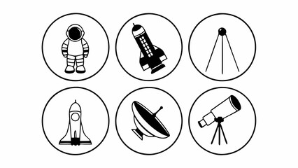 Simple Black and White Space Exploration Icons
