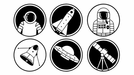 Simple Black and White Space Icons for Graphic Design
