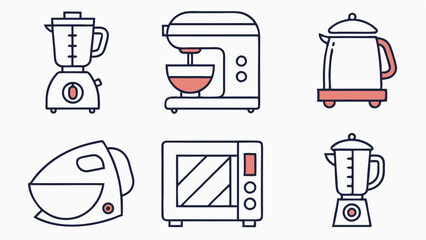 Simple Line Art Icons of Kitchen Appliances