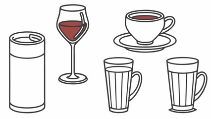 Line Art Illustration of Various Beverage Vessels