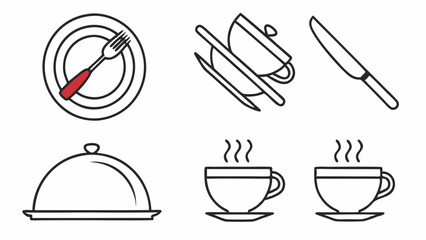 Simple Line Art Icons of Dining and Serving Items