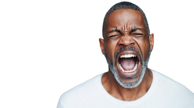 Furious senior man shouting with transparent background