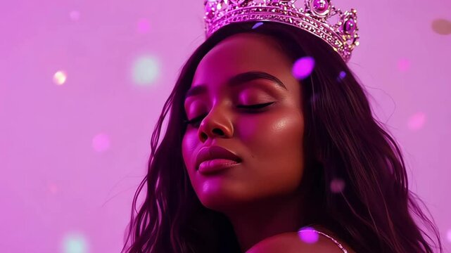 Beautiful young black woman wearing a crown 