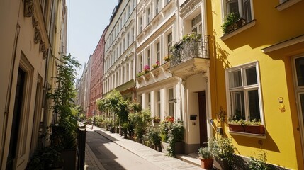 Fototapeta premium Sunlight Drenched European City Street