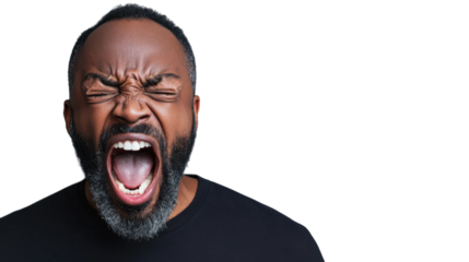 Furious man shouting with transparent background
