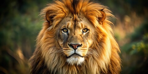 Obraz premium Majestic lion face with intense gaze and sharp teeth , wild, lion, wild, lion, savannah, fangs