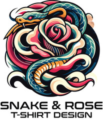Snake And Rose Vector T Shirt Design