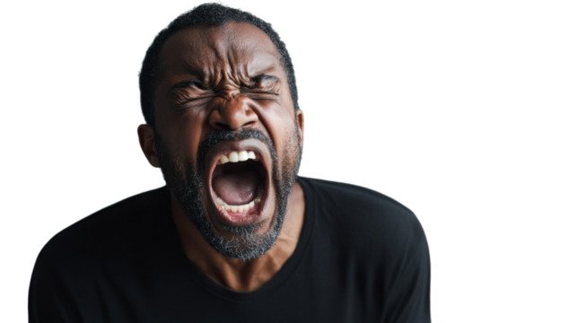 Angry man shouting with transparent background