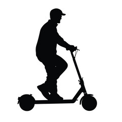 Black Silhouette of a Man Riding an Electric Scooter - Vector Illustration