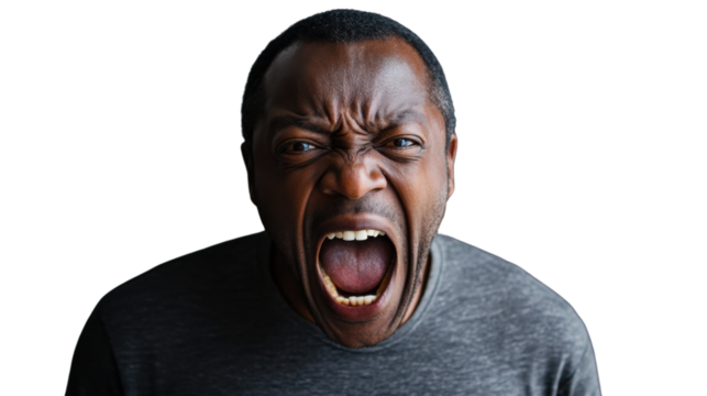Furious man shouting with transparent background
