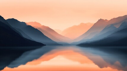 Obraz premium Sunrise Over Mountain Lake Landscape With Reflection