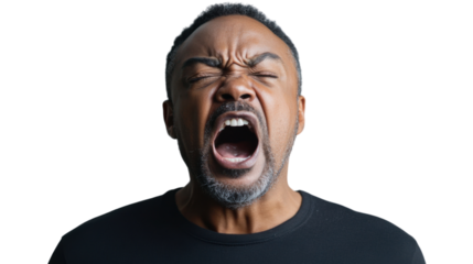 Angry man shouting with transparent background
